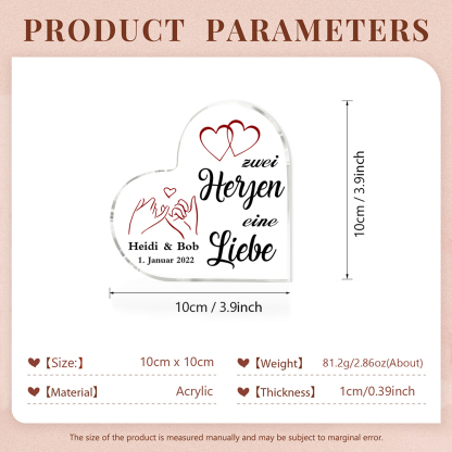 Personalisierte Text & Datum Acryl-Deko-Zwei Herzen eine Liebe-Schreibtischdekoration für Paar