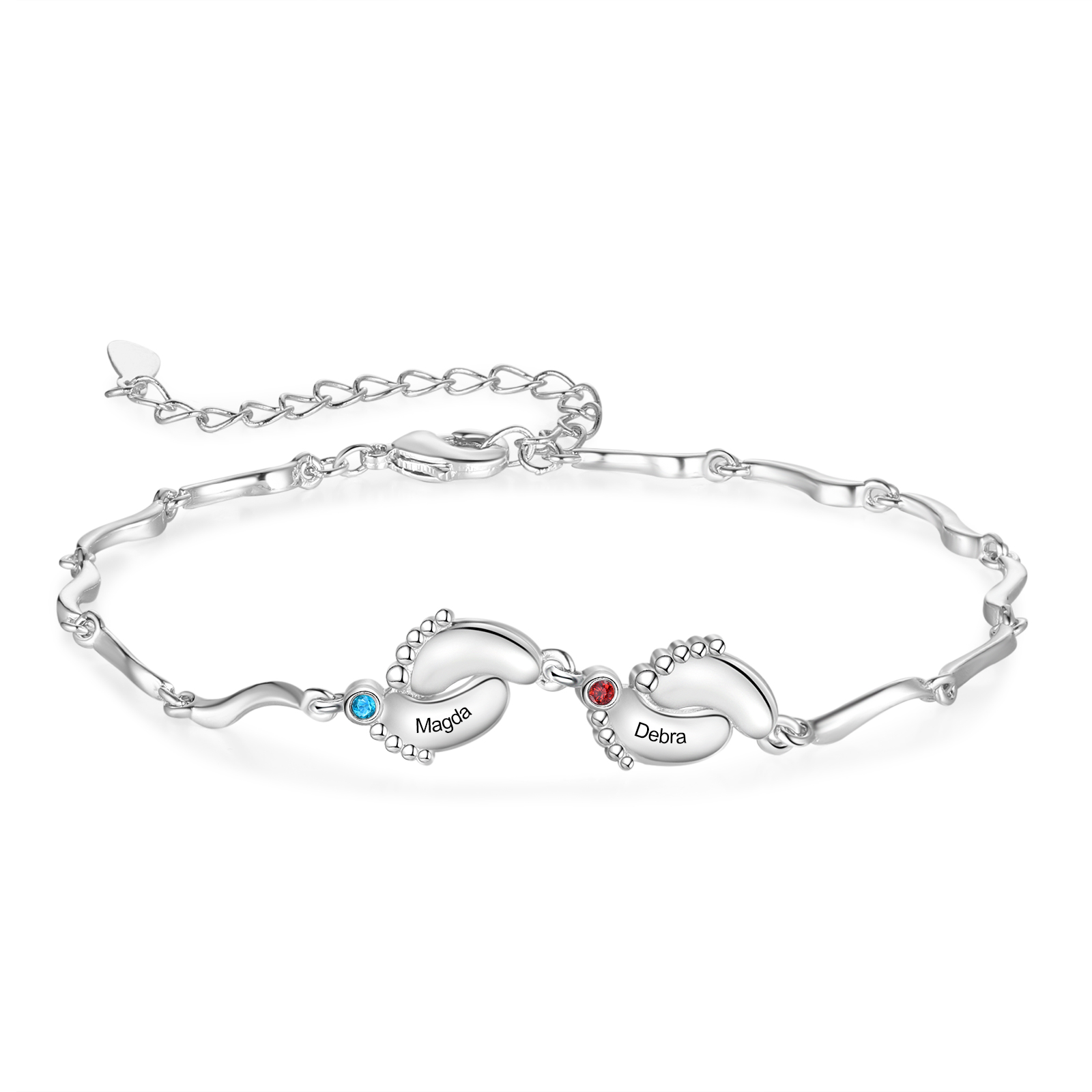 Personalisierte 2 Namen Babyfüße Armband Welle Kette mit 2 Geburtssteine
