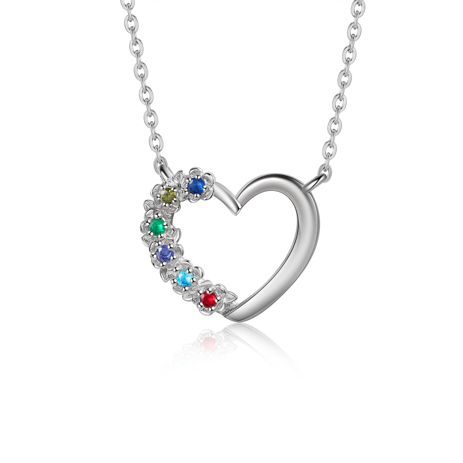 Personalisierte 6 Geburtssteine Herz Rose Halskette für Großmutter