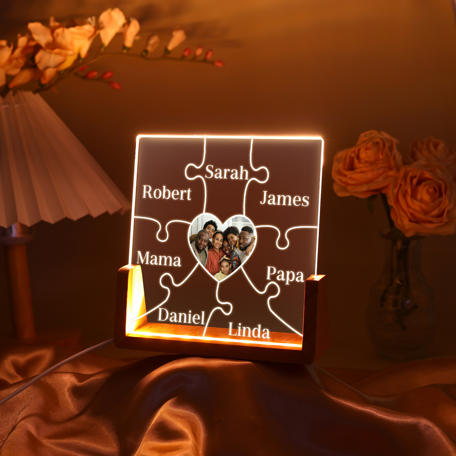 Personalisierte 7 Namen & Foto Herz Nachtlicht Geschenk für Großmutter/Mutter zum Muttertag