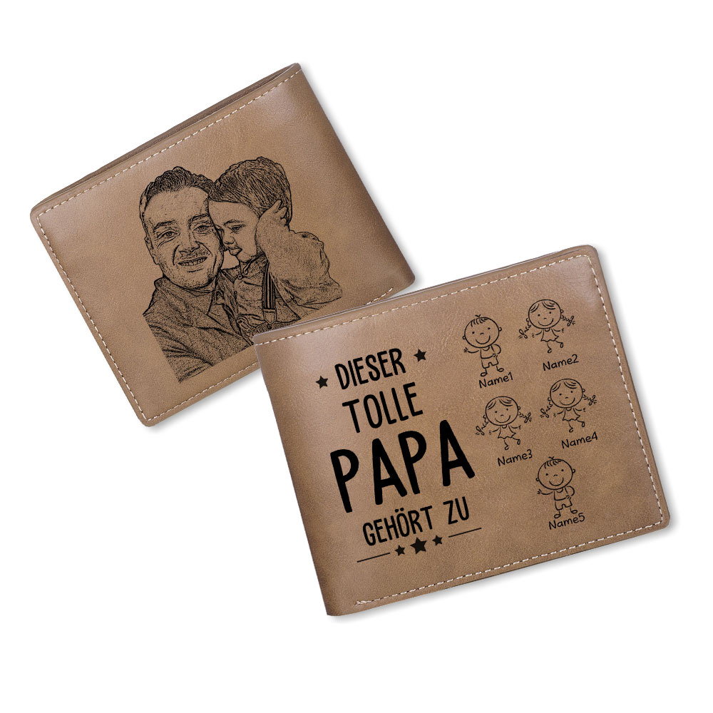Personalisierte 5 Namen & Foto-Dieser tolle Papa gehört  PU Leder Kurze Geldbörse für Vater