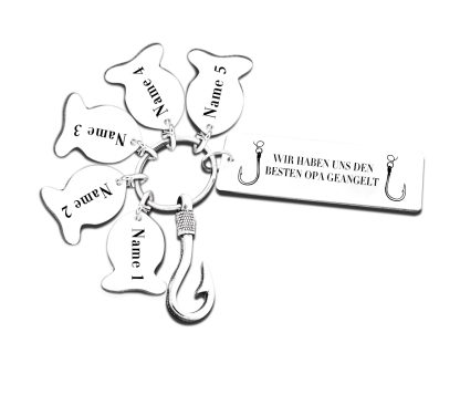 Personalisierbare 5 Namen Schlüsselanhänger-Wir haben uns den besten Opa geangelt-Geschenk für Großvater
