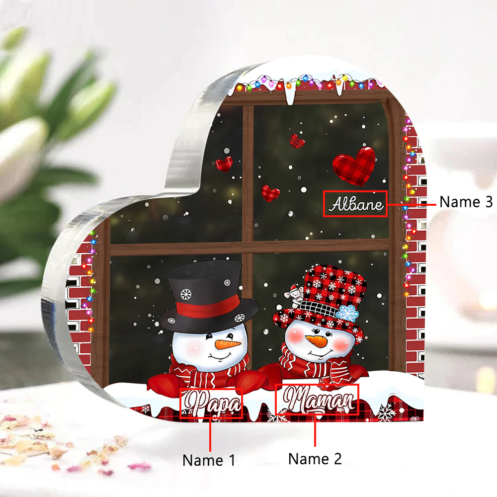 Personalisierte 3 Namen Schneemann Familie Weihnachten Acryl-Deko-Schreibtischdekoration