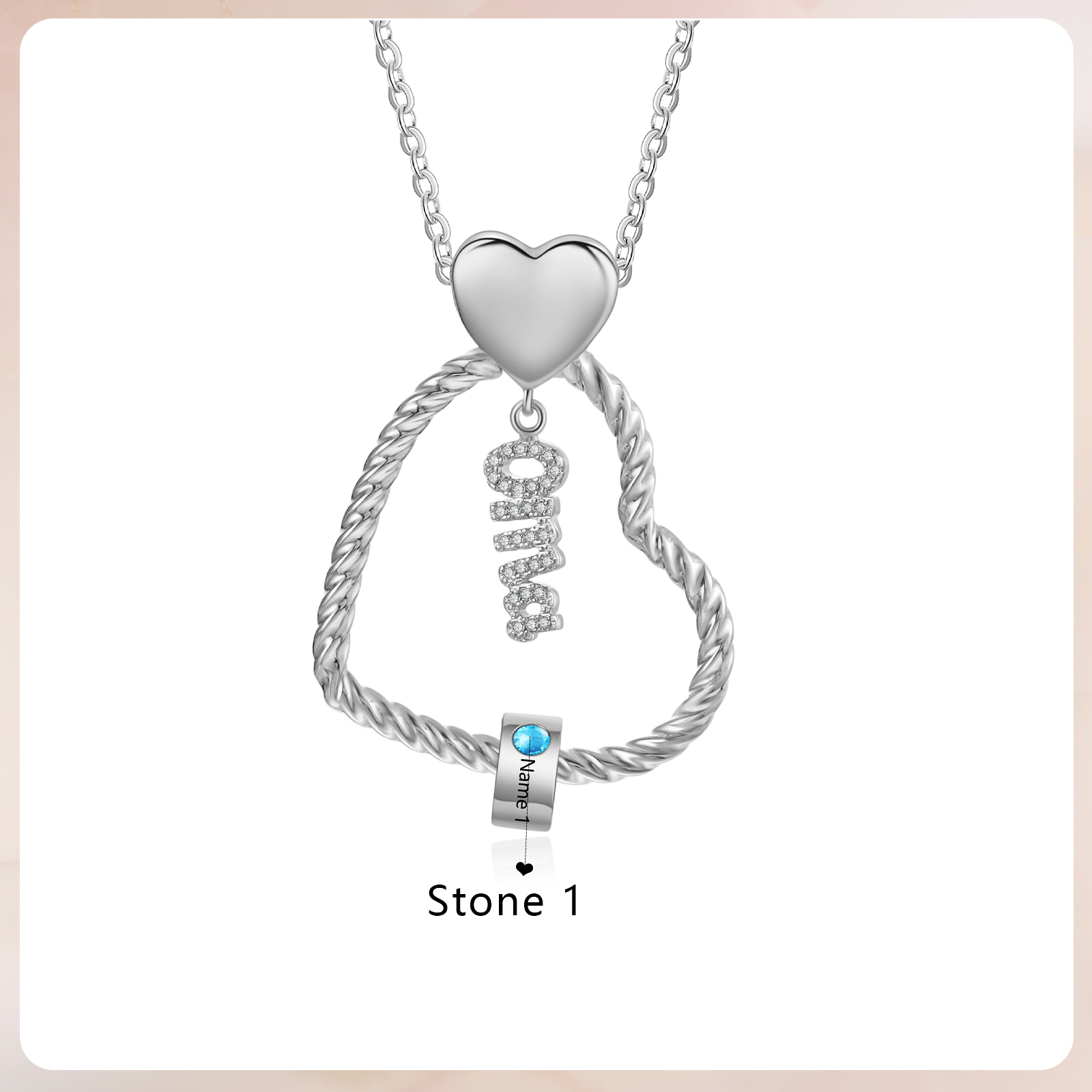 Personalisierte 1 Name Herz Halskette mit 1 Geburtsstein - Du machst meine Well bunter. Oma Schön, dass es Dich gibt - Geschenk mit Nachrichtenkarte