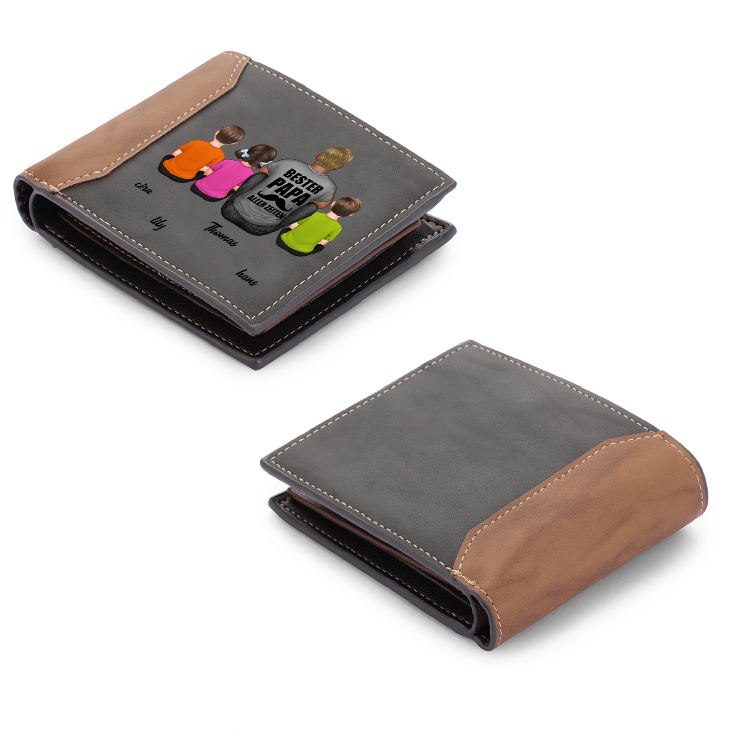 Personalisierte 1-7 Namen Familie Kinder mit Vater PU Leder Geldbörse