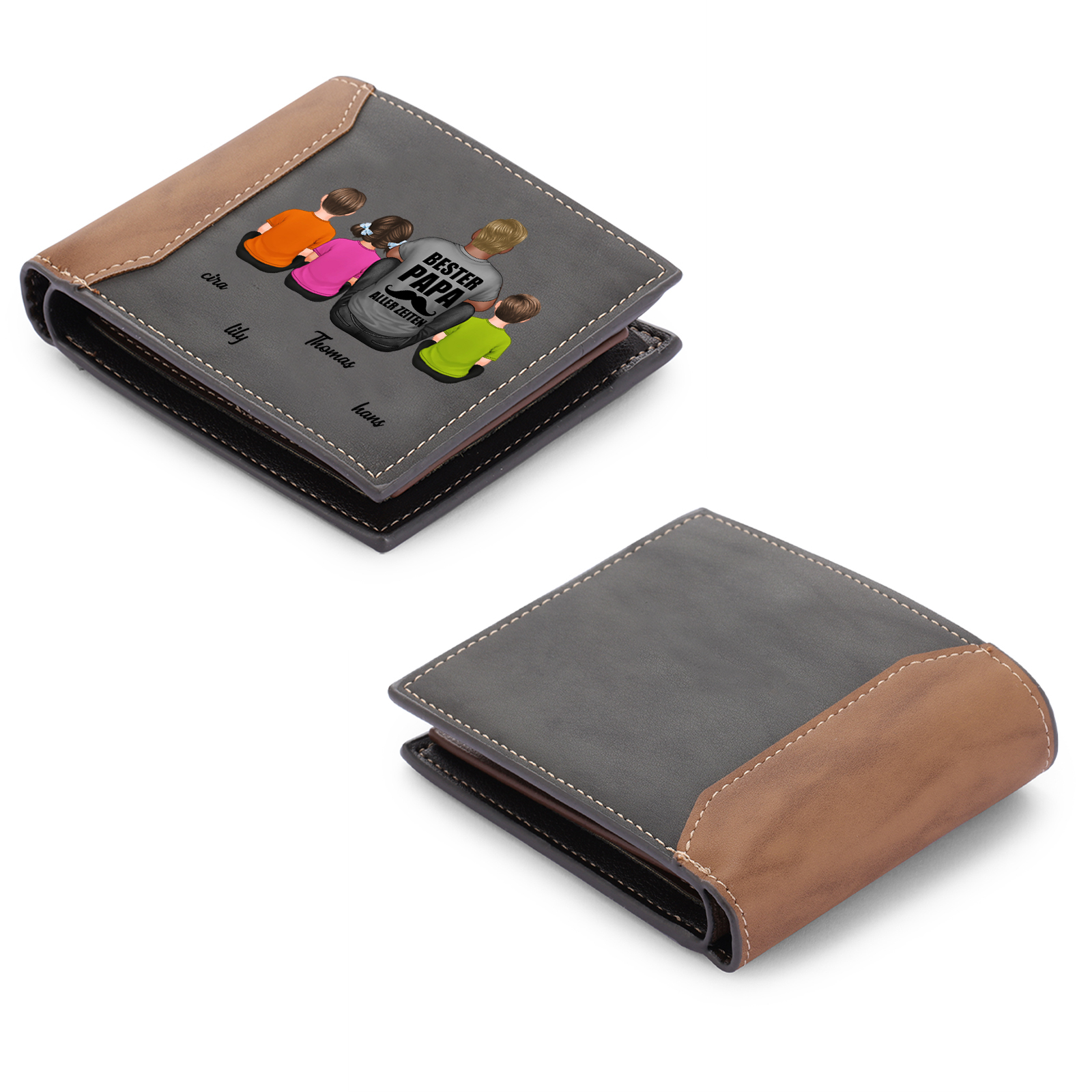 Personalisierte 1-7 Namen Familie Kinder mit Vater PU Leder Geldbörse