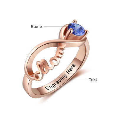 S925 Silber Gravur Wunschtext Infinity Ring mit 1 Geburtsstein