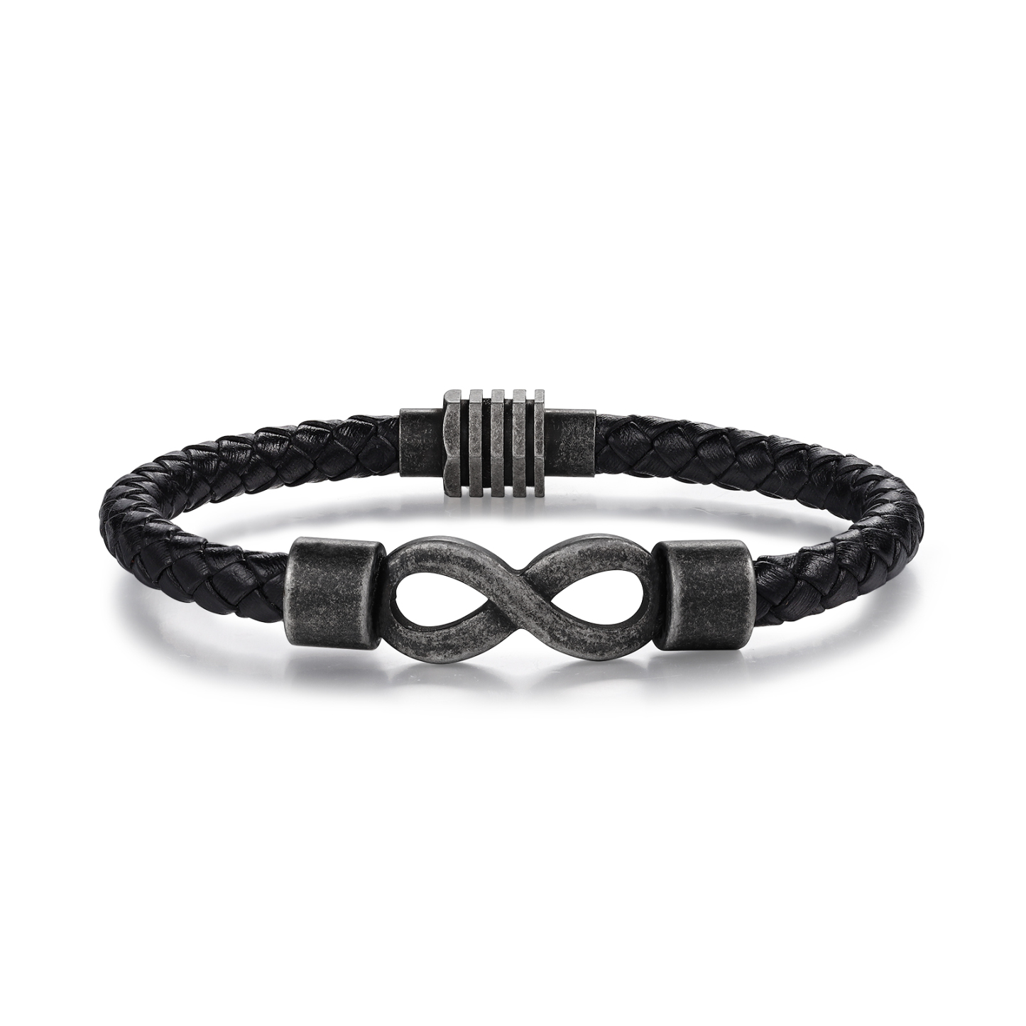 Herren Personalisierte 2 Namen & Text Leder Infinity-Armband mit Vintage Edelstahl Perle-Geschenk mit Nachrichtenkarte für Mann/ Freund