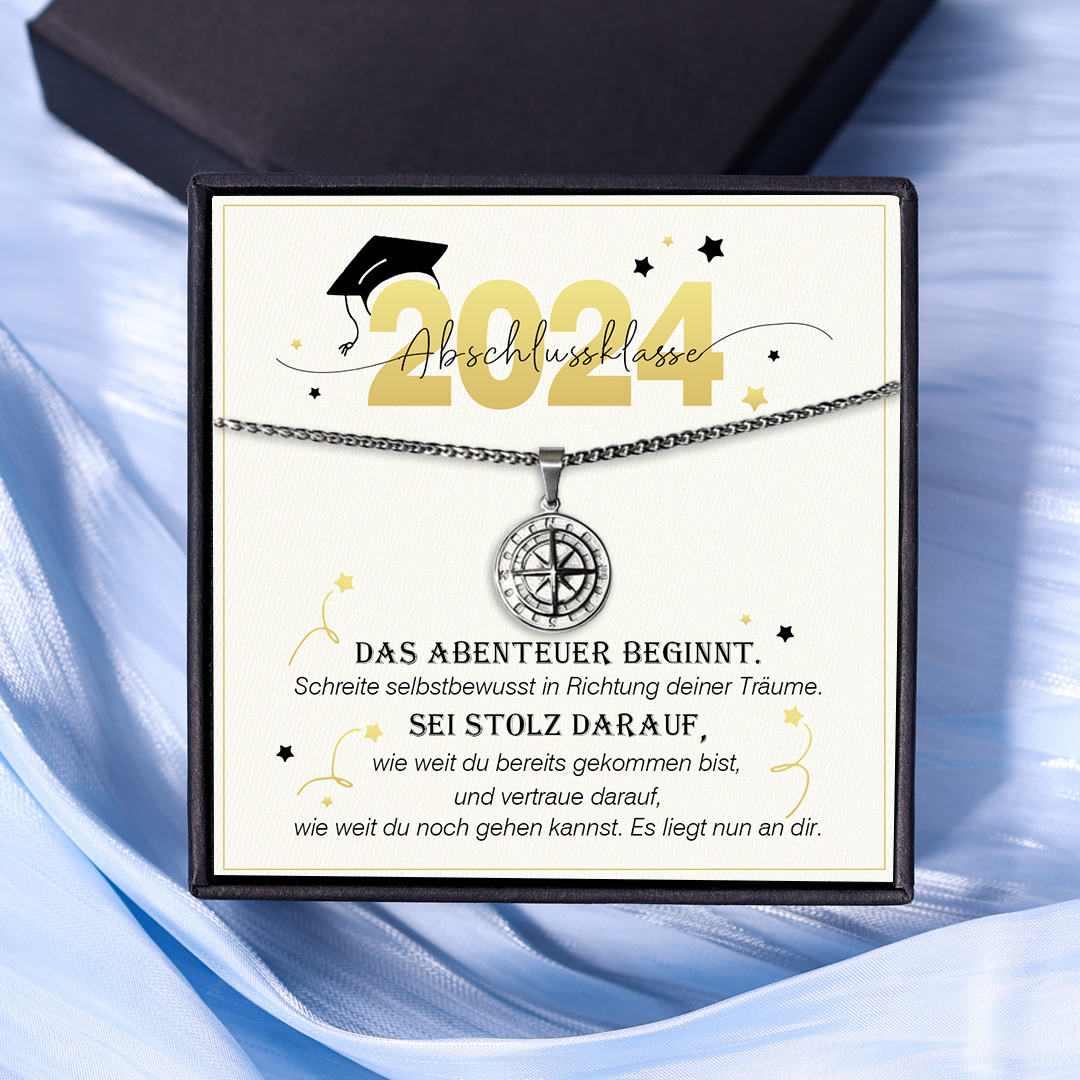 Herren Kompass Halskette -2024 Abschlussjahrgang Schreite selbstbewusst in Richtung deiner Träume-Geschenk mit Nachrichtenkarte 
