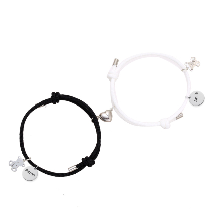 Personalisierte 2 Namen Paar Herz Marnet Bär Armbänder Set für Liebespaar