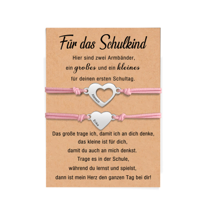 Personalisierte 2 Namen Herz Armbänder Set mit 2 Ketten Gummiband -Für das Schulkind- Schulanfang Geschenk