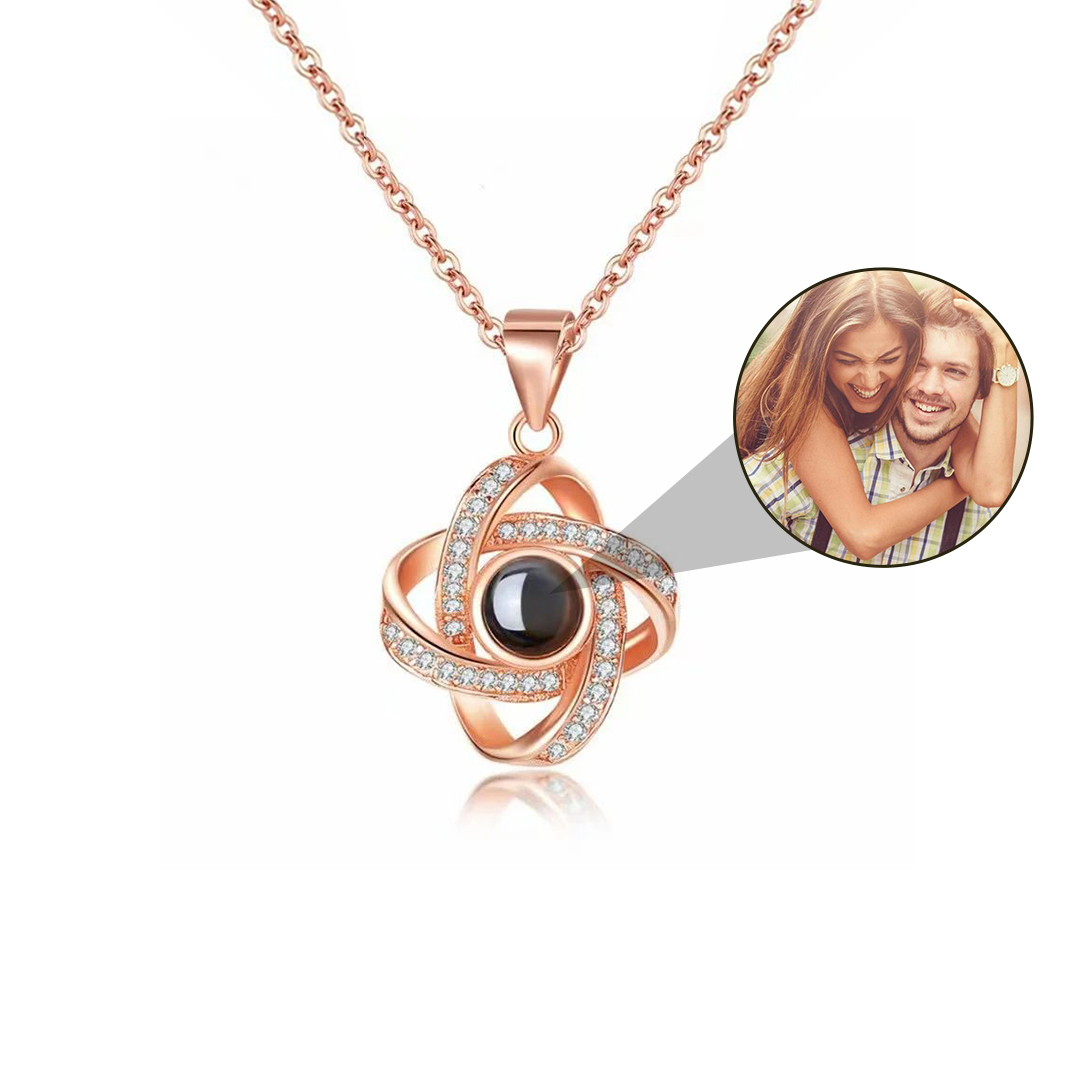 Personalisierte Foto Glücksvierblatt Projektion Halskette mit Zirkonia