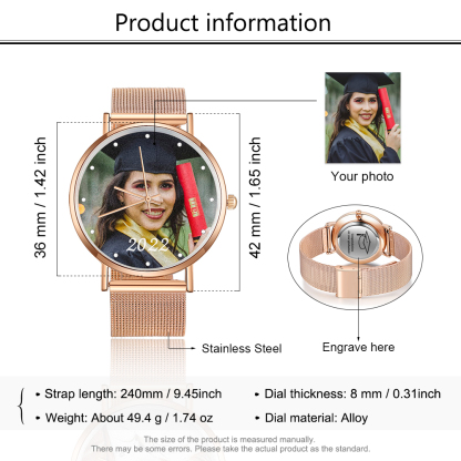 Damen Personalisierte Foto & Wunschtext Armbanduhr - Abschluss Glückwunsch Geschenk