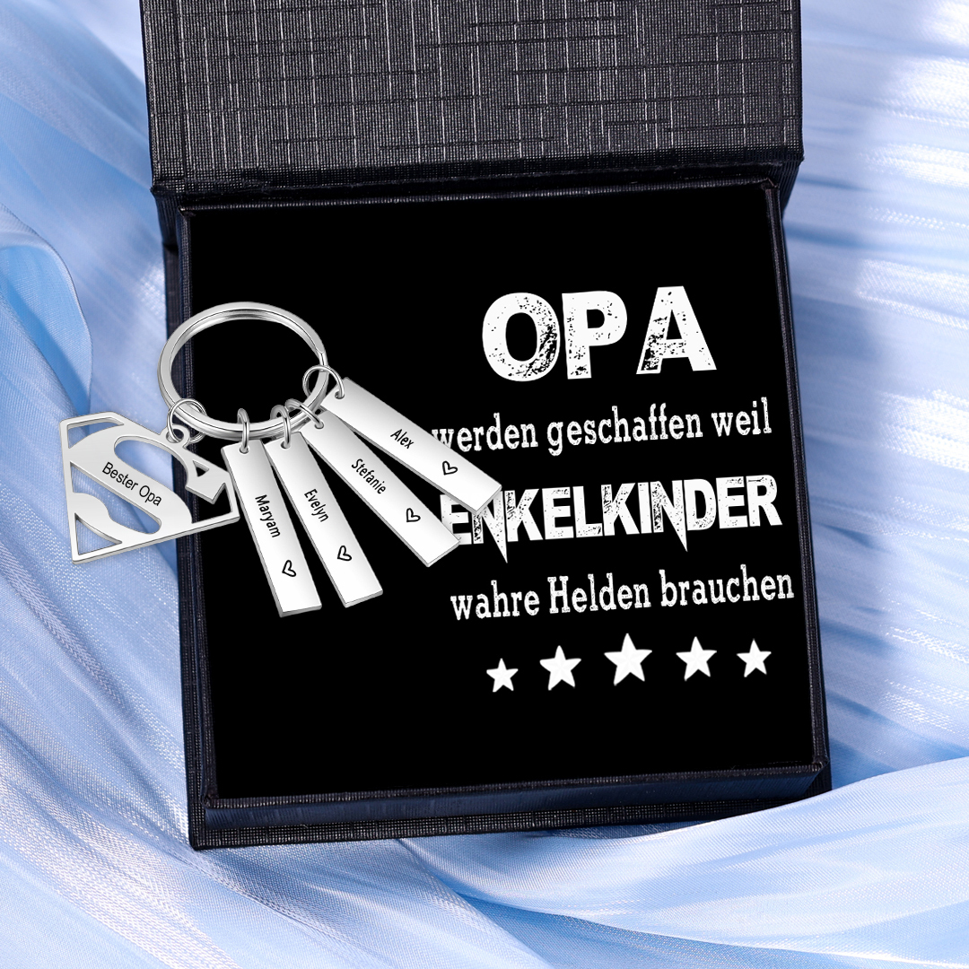 Kettenmachen Personalisierbarer Text & 4 Namen Opa werden geschaffen weil Enkelkinder warhe Helden brauchen Schlüsselanhänger-Geschenk mit Nachrichtenkarte 16.49