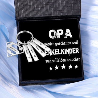 Kettenmachen Personalisierbarer Text & 4 Namen Opa werden geschaffen weil Enkelkinder warhe Helden brauchen Schlüsselanhänger-Geschenk mit Nachrichtenkarte 16.49