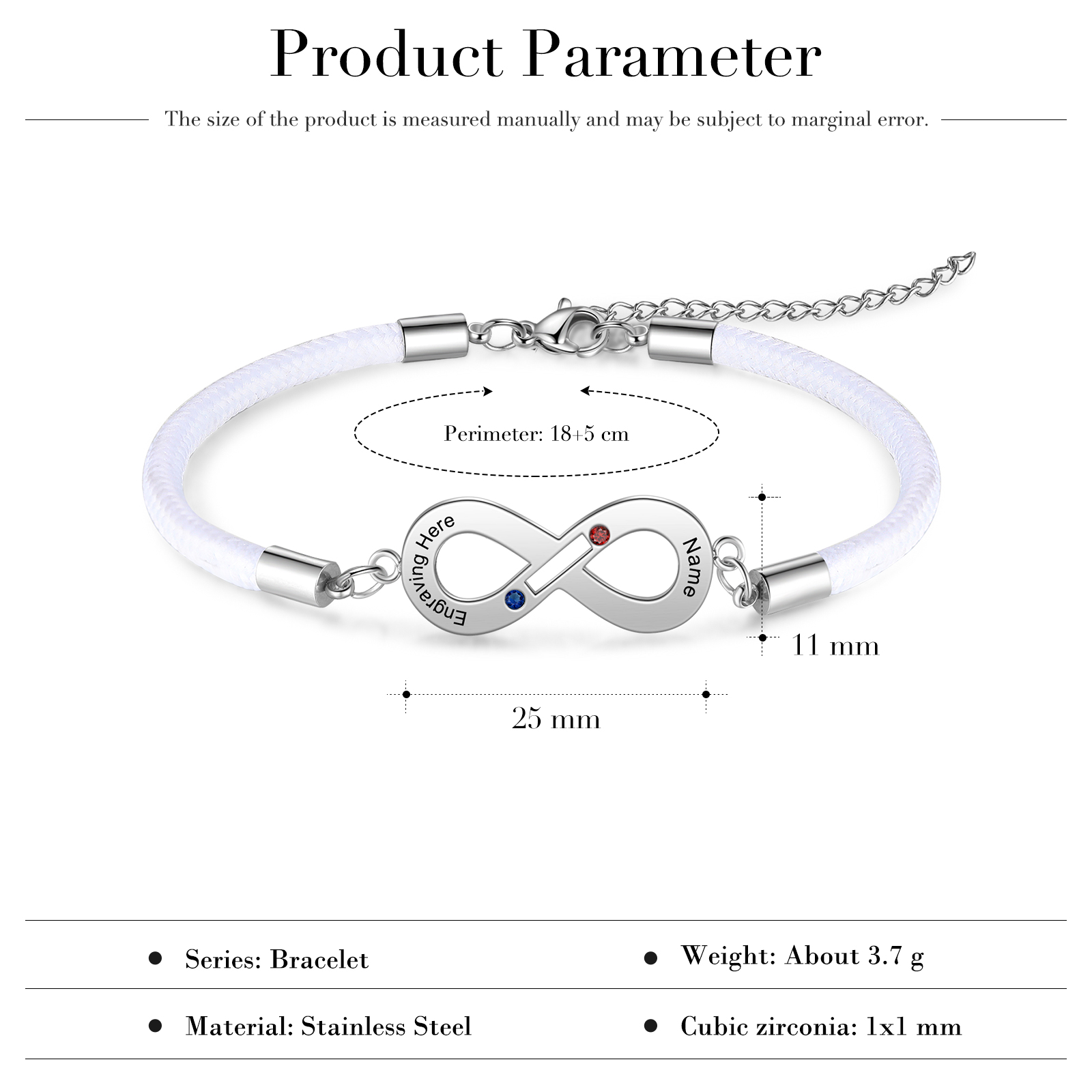 Damen Infinity Herzförmiger Magnetisches Armband mit Name, Text und Geburtsstein Graviert, Valentinstag Geschenk Endlosarmband