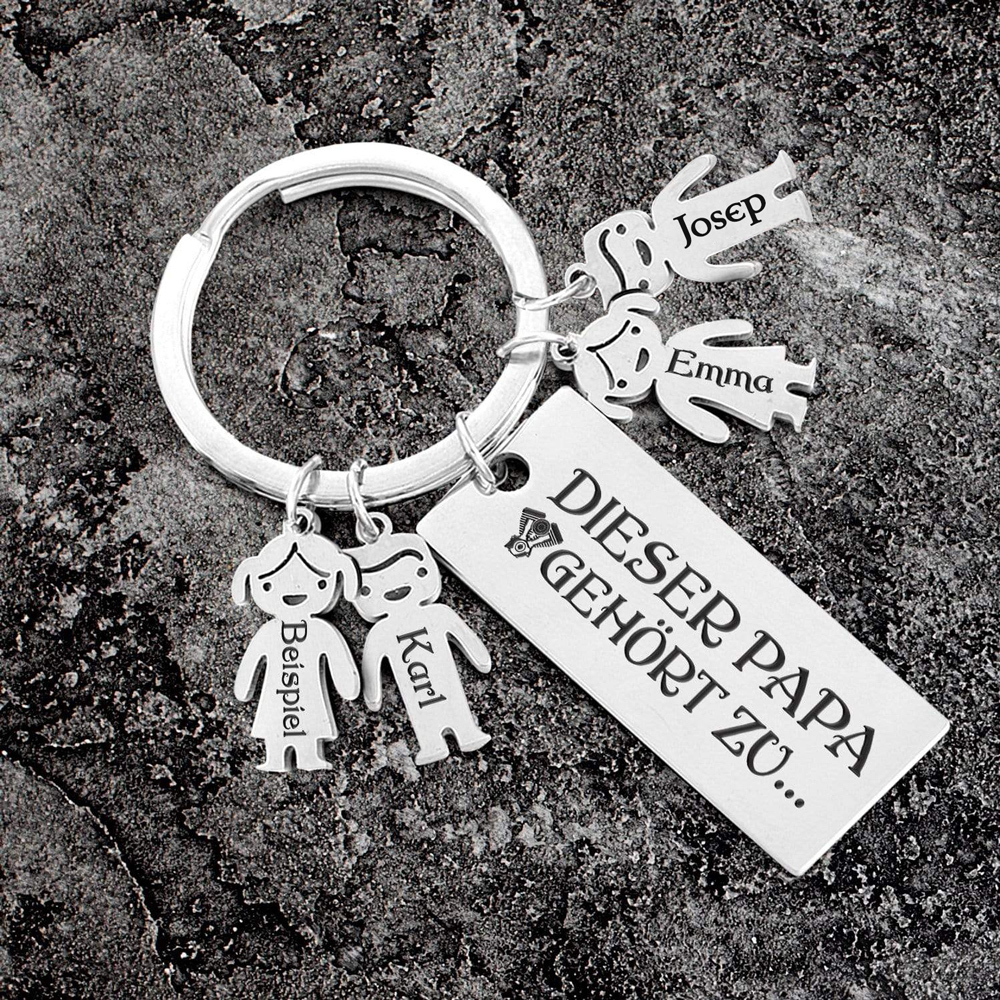 Personalisierter 4 Kinder Namen Schlüsselanhänger - Motorradfahrer - An Meinen Papa - Geschenkkarte Set