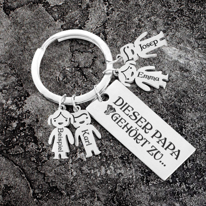 Personalisierter 4 Kinder Namen Schlüsselanhänger - Motorradfahrer - An Meinen Papa - Geschenkkarte Set
