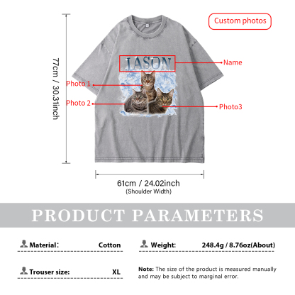 Personalisierte 3 Namen & 3 Fotos Haustier Herren Kurzarm T-Shirt