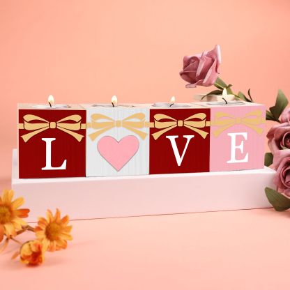 Holz Kompliment 4 bedruckte Seiten LOVE Kerzenhalter