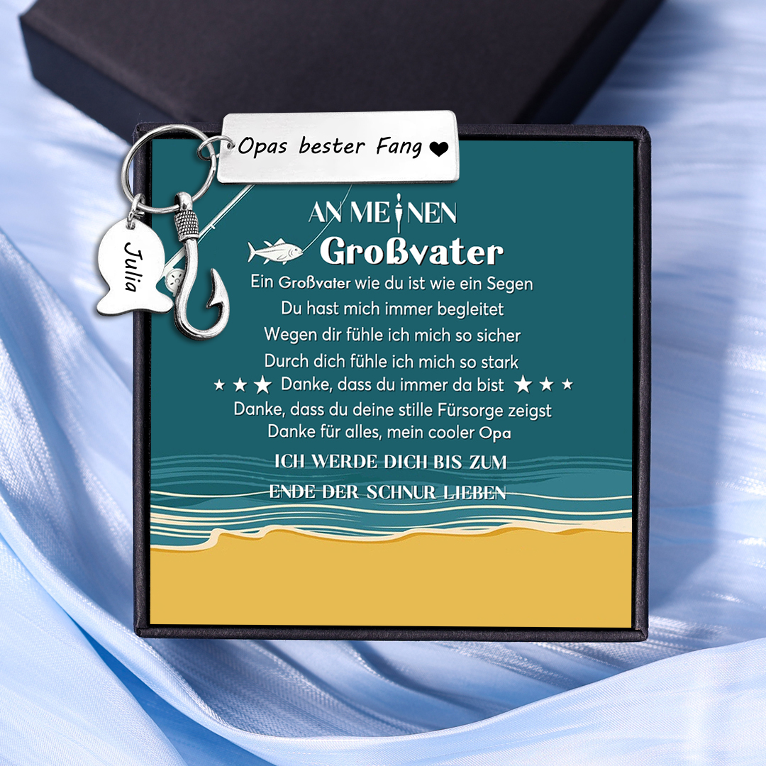 Personalisierter 1 Name-Opas bester Fang-Schlüsselanhänger-An meinen Großvater-Geschenk mit Nachrichtenkarte