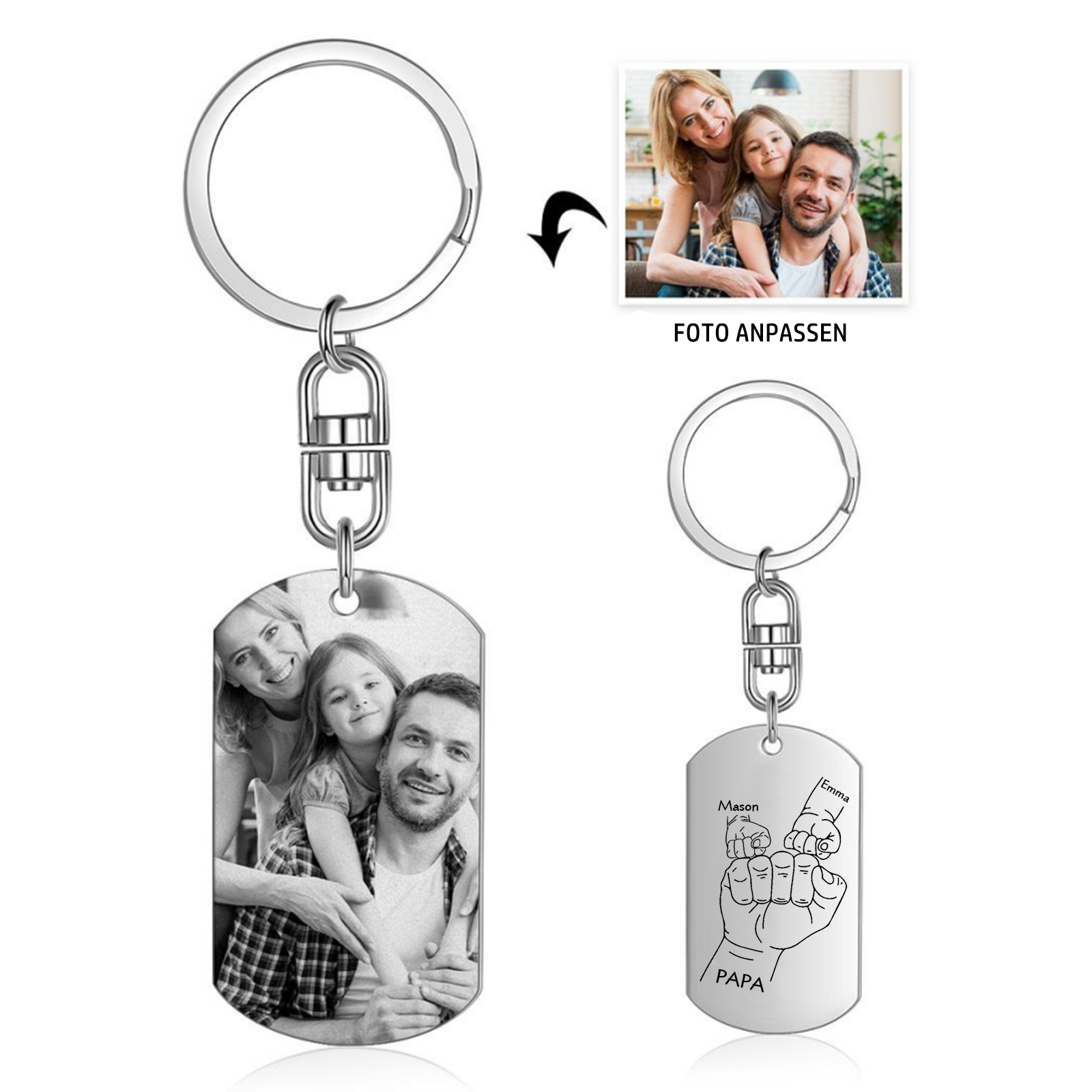 Personalisierbarer Foto & 3 Namen Fauststoß Schlüsselanhänger-Geschenk für Vater