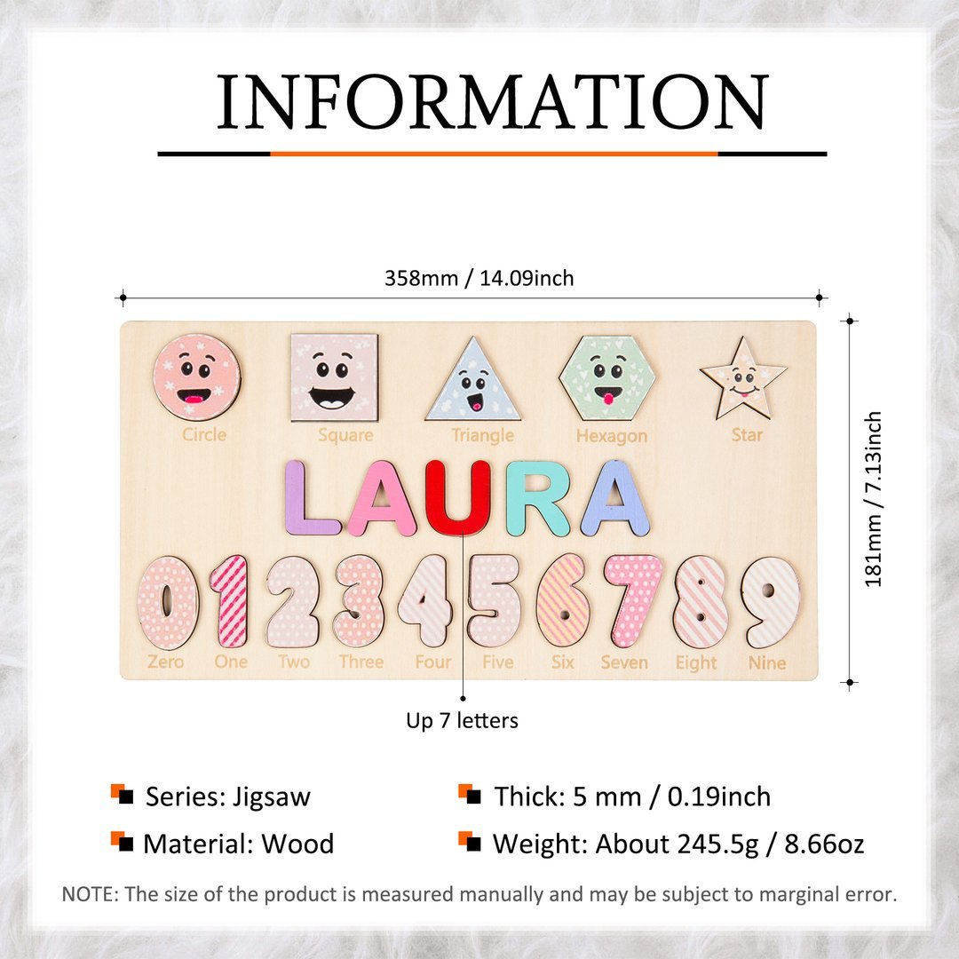 Personalisiertes Name Ziffer & Geometrie Holz Puzzle Geschenk für Vorschulkinder