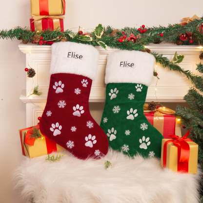 Weihnachtssocke-Personalisierter 1 Name Polyester Hundepfote Weihnachtsstrumpf-Weihnachtsornament