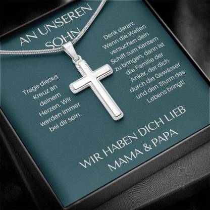 925 Sterling Silber An Unseren Sohn von Mama & Papa  Kommunion Kreuz Halskette - Geschenk mit Nachrichtenkarte