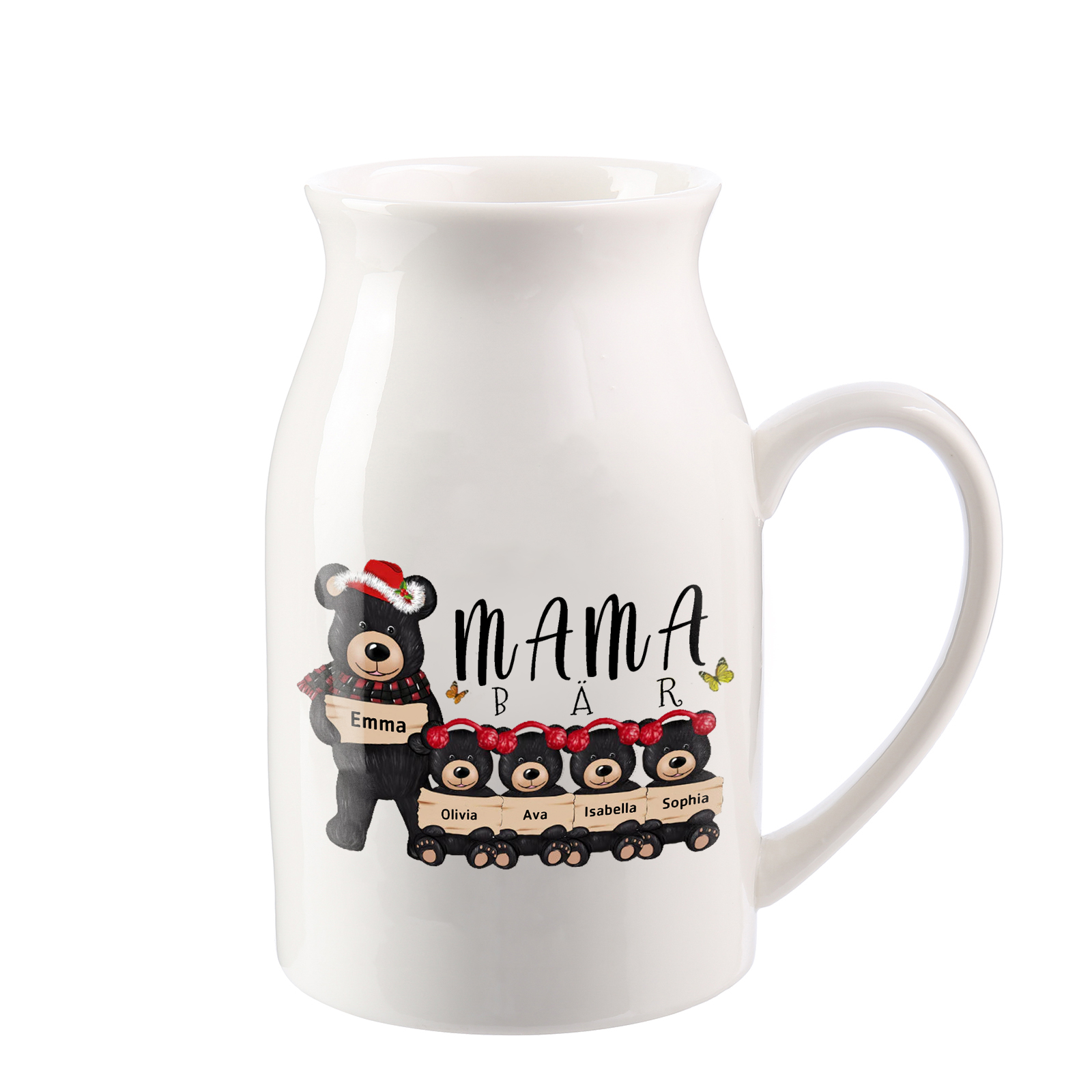 Personalisierte 5 Namen & Text Familie Schwarzbär Vase