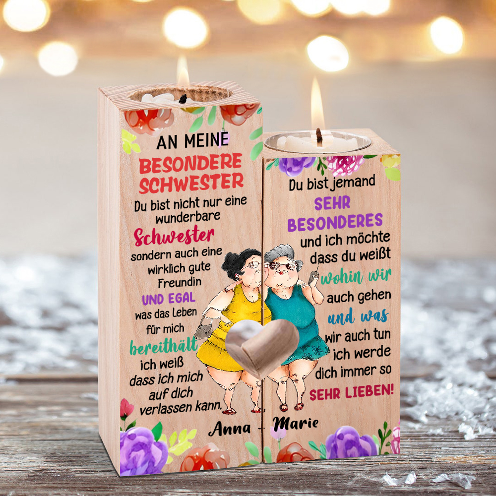Personalisierbarer 2 Namen Kerzenhalter-An meine besondere Schwester-Holz Kerzenständer für Schwester