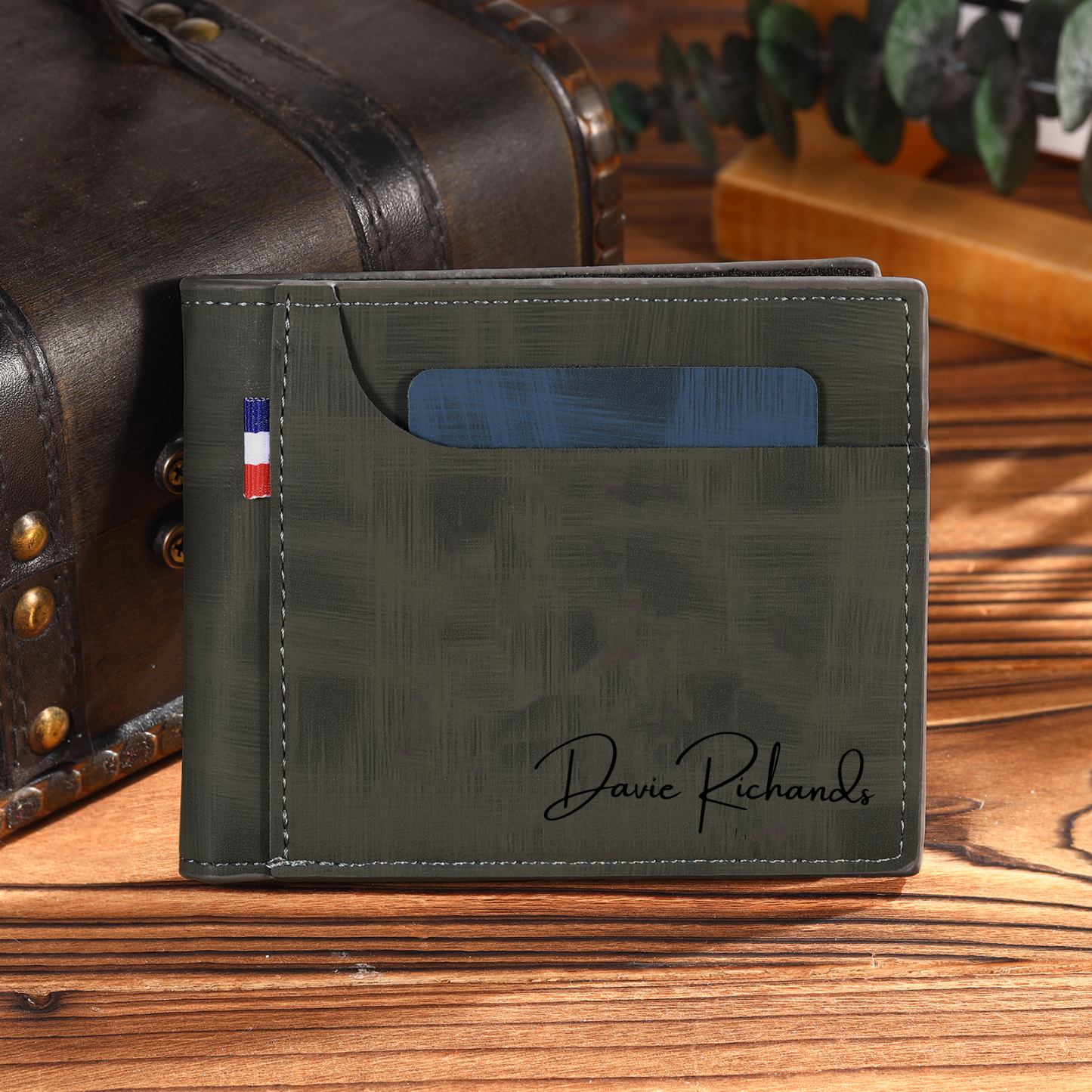 Personalisierter Name & Foto Leder Herren Geldbörse mit Kartenfach