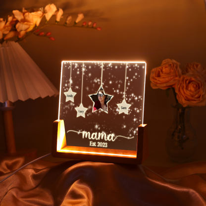 Personalisierte 3 Namen & Text & Datum & Foto Stern Nachtlicht Geschenk für Großmutter/Mutter zum Muttertag