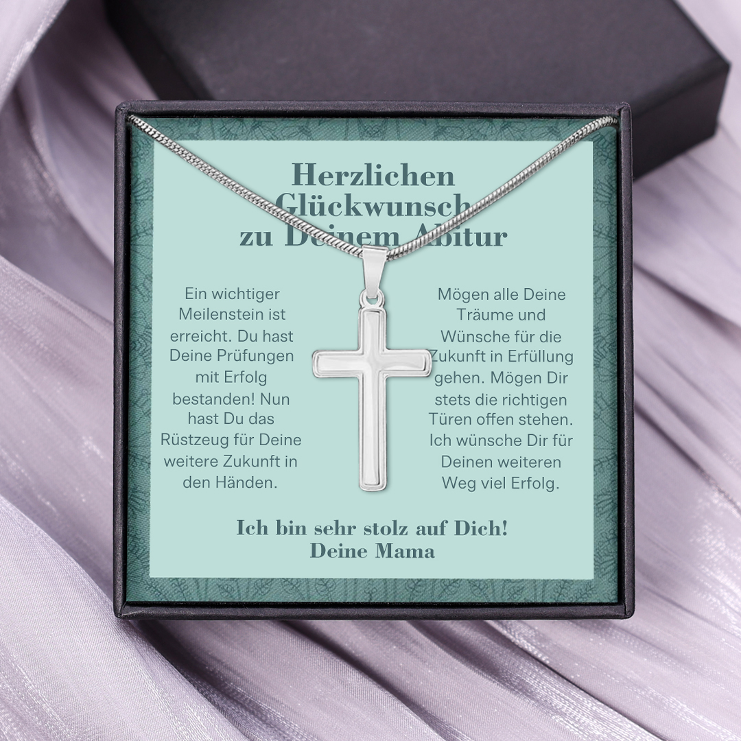 925 Sterling Silber Kommunion Kreuz Halskette-Herzlichen Glückwunsch zu Deinem Abitur- Geschenk mit Nachrichtenkarte