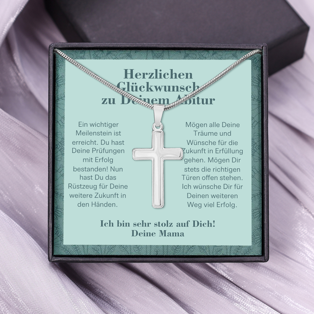 925 Sterling Silber Kommunion Kreuz Halskette-Herzlichen Glückwunsch zu Deinem Abitur- Geschenk mit Nachrichtenkarte