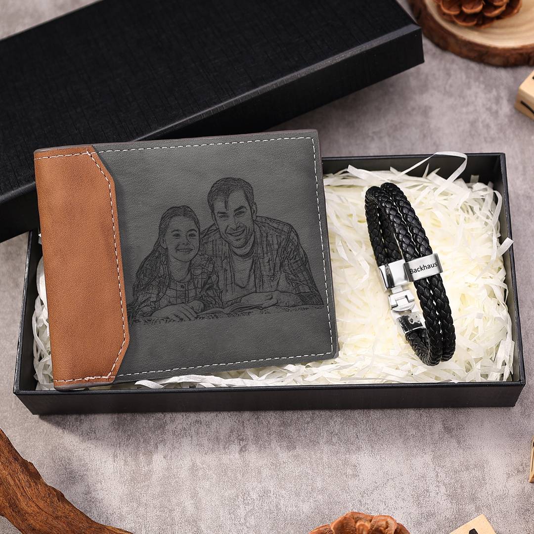 Personalisiertes Foto & Name & Buchstabe Geldbörse & Name Armband Geschenkpackung Geschenkbox set für Opa