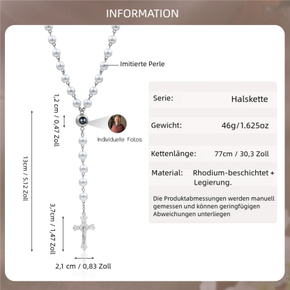 Künstliche Perlen-Halskette mit Kreuz und personalisierte Foto für Gedenken