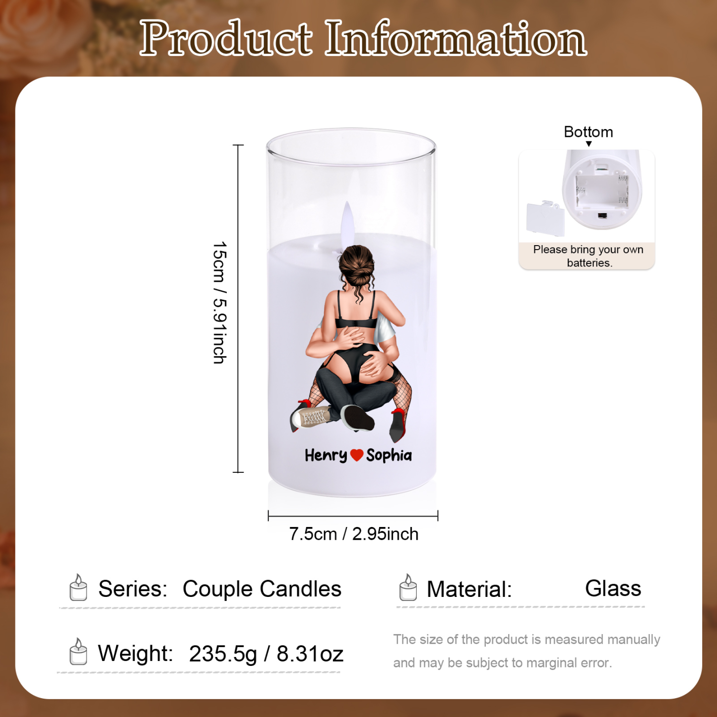 Personalisierte LED-Glaskerze mit Vornamen – Romantisches Geschenk für Paare