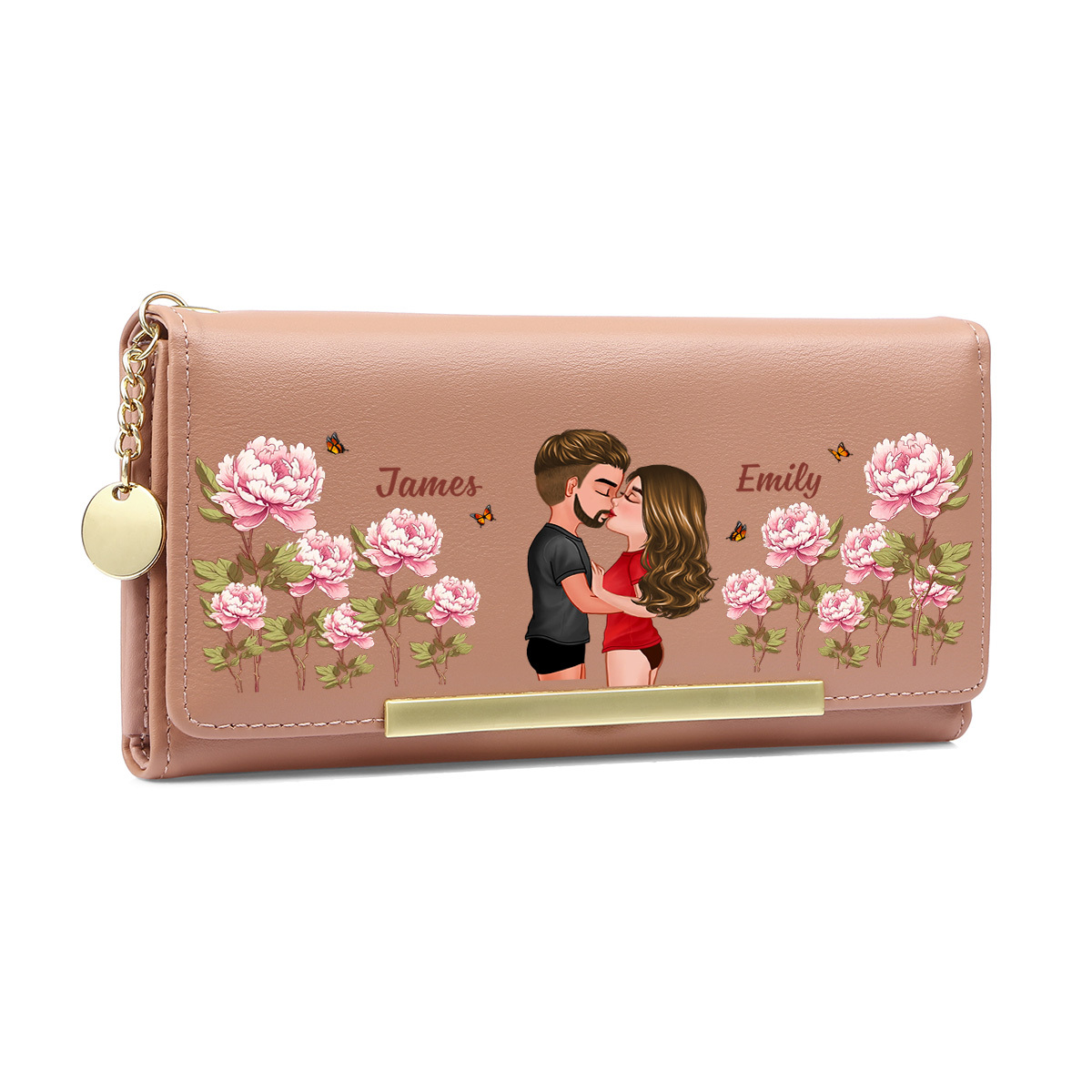 Personalisierte Damenbrieftasche mit Illustration und Vornamen – Liebesgeschenk für Sie