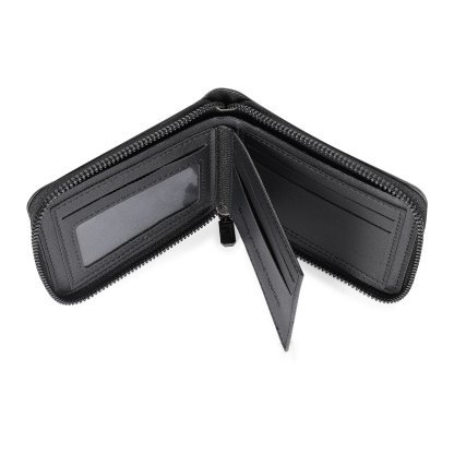 Personalisierte Herren Geldbörse aus PU‑Leder mit Reißverschluss – mit Foto, Kalender oder Namen