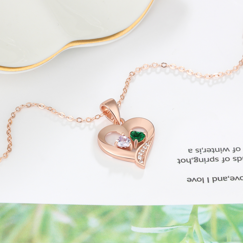 925 Sterling Silber Personalisierte Halskette mit 2 Namen und 2 Geburtssteinen