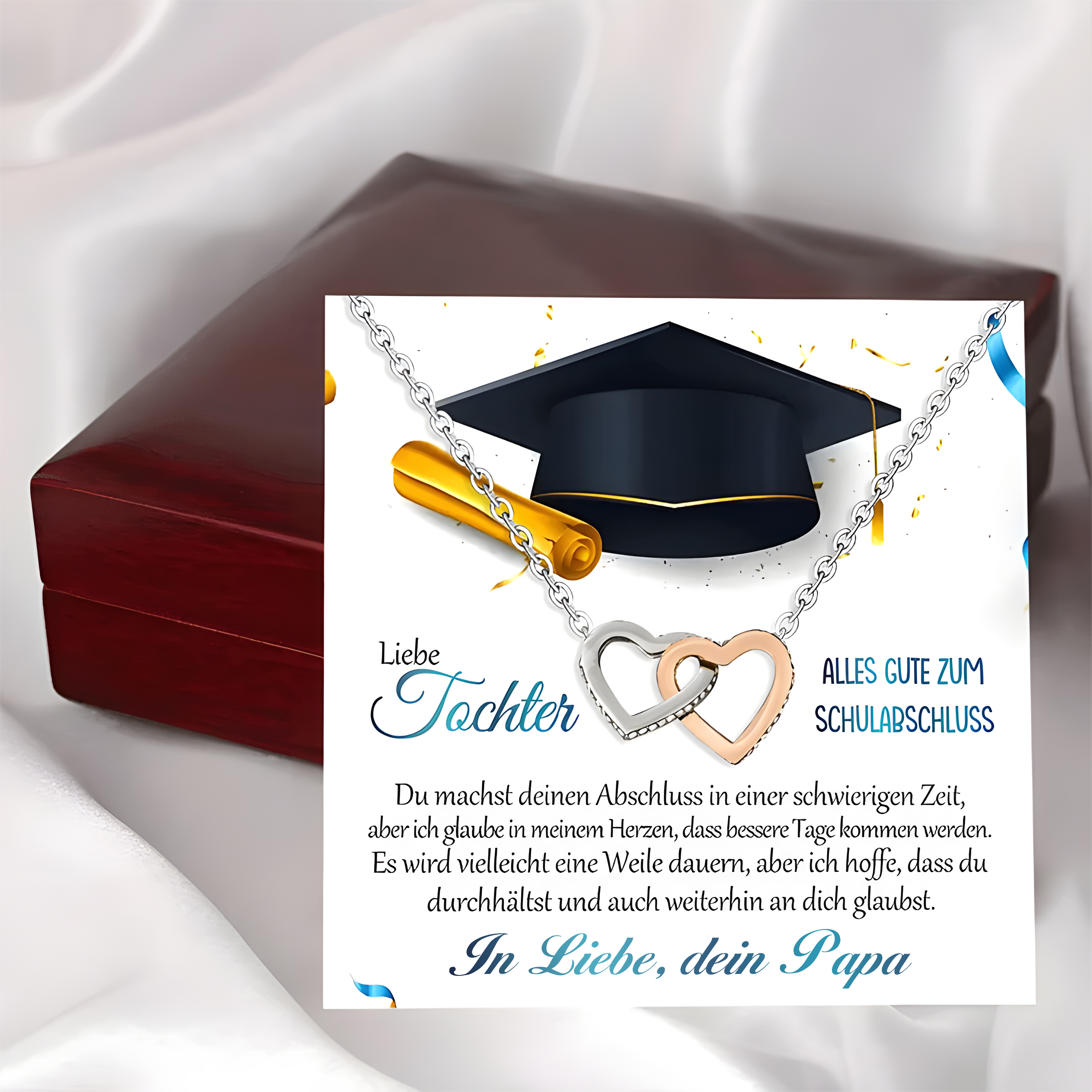 925 Sterling Silber Herz Halskette-Liebe Tochter Alles gute zum Schulabschluss-Geschenk mit Nachrichtenkarte