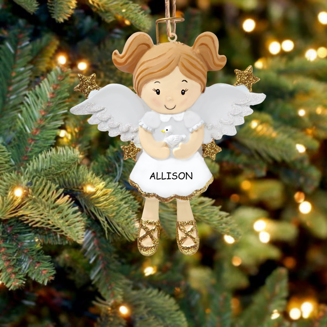 Holz Weihnachtsornament-Personalisierter Name & Jahr Engel Baby Ornament Schutzengel