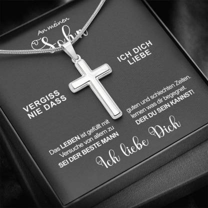 925 Sterling Silber Kommunion Kreuz Halskette - An meinen Sohn - Mutig