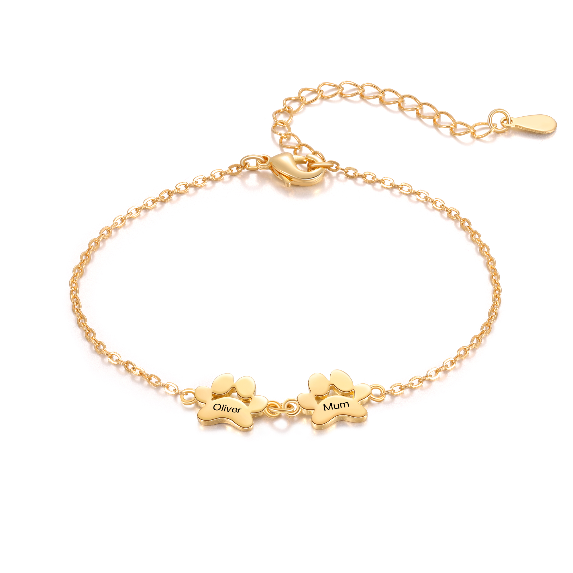 Personalisierte 2 Namen Pfotenabdrücke Golden Armband