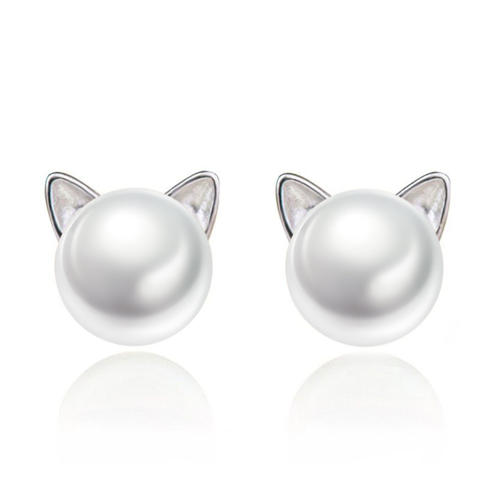 Katze Ohrstecker mit Perle