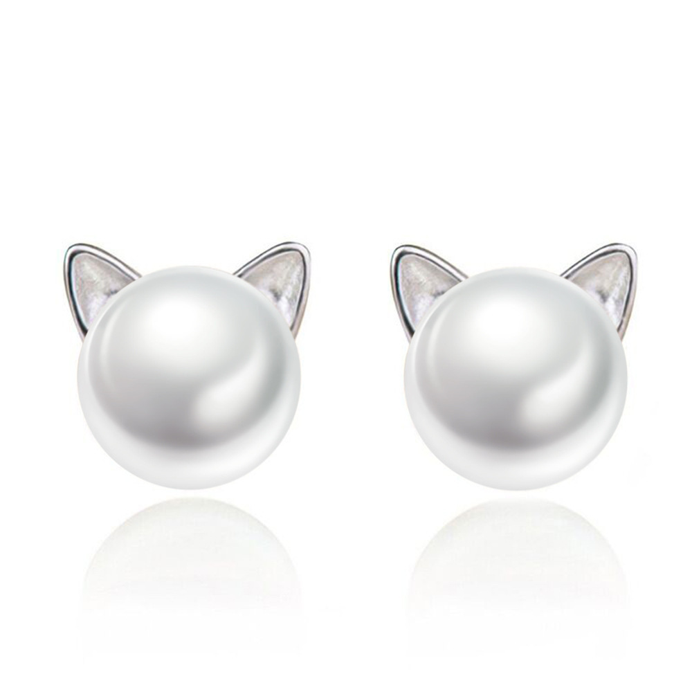 Katze Ohrstecker mit Perle