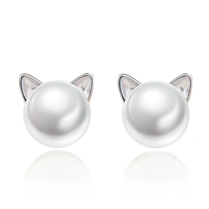 Katze Ohrstecker mit Perle
