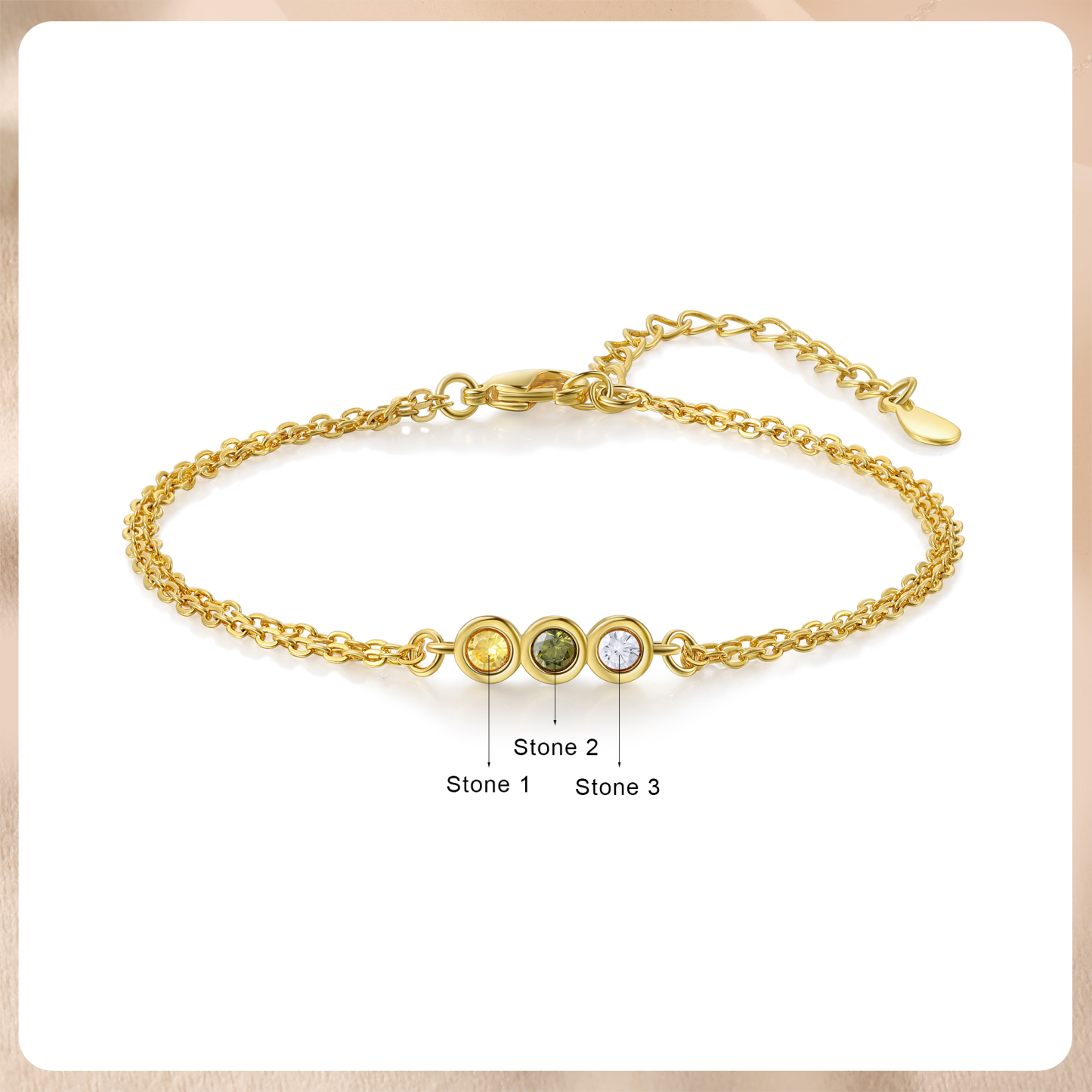 Personalisierte 3 Geburtssteine Golden Feines Armband