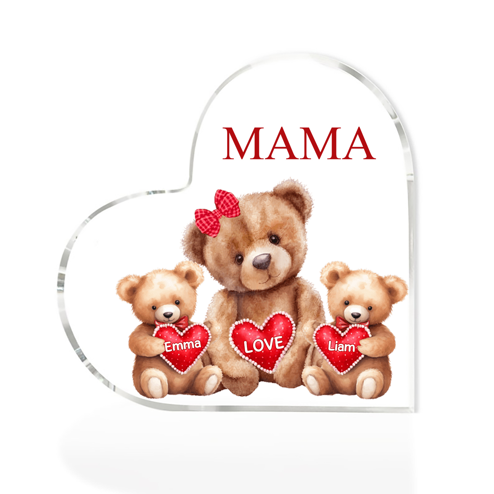 Personalisierte 2 Namen & Text Teddybär Familie Acryl-Deko Schreibtischdekoration für Mutter